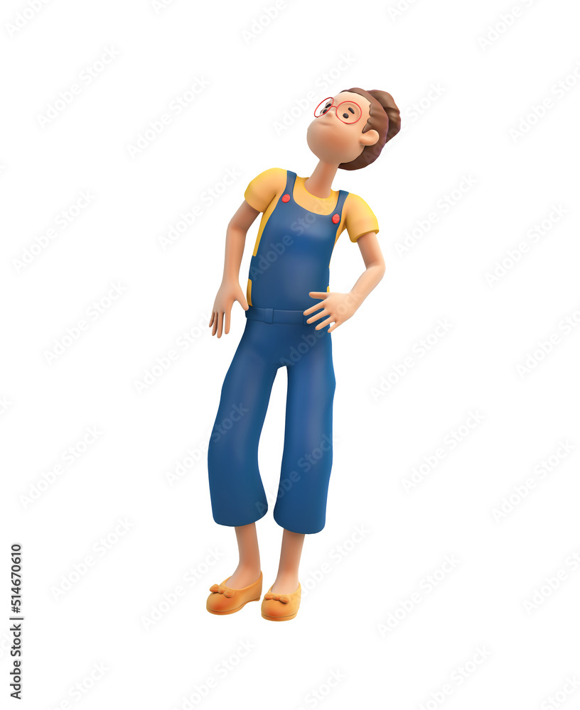 Fototapeta premium 3d render Asian girl Show different gestures on a white background