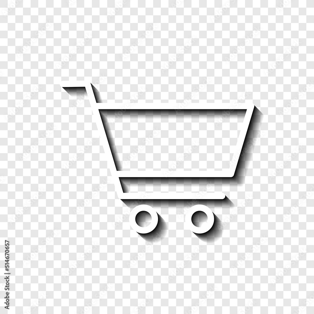 Shopping cart simple icon vector. Flat design. White with shadow on transparent grid.ai Shopping cart simple icon vector. Flat design. White with shadow on transparent grid.ai