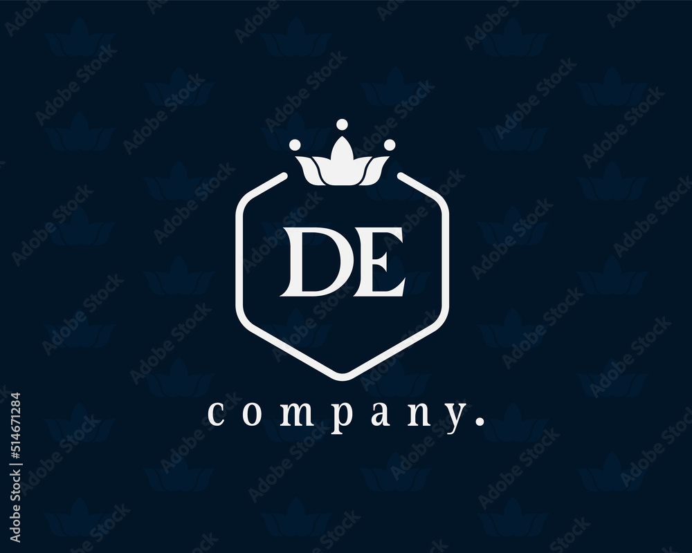 Letter D or E royal crown logo design template elements. Elegant crest logo icon vector design. Creative badge design with king crown and shield for corporate and business. Queen symbol. Letter D or E royal crown logo design template elements. Elegant crest logo icon vector design. Creative badge design with king crown and shield for corporate and business. Queen symbol.
