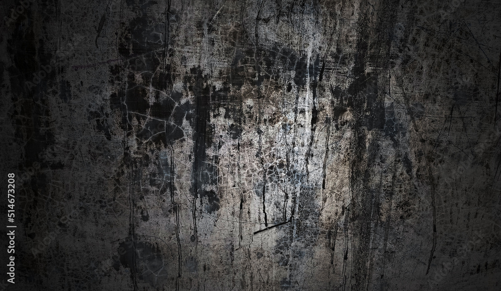 Dark and black wall halloween background concept. Black concrete dusty for background. Horror cement texture