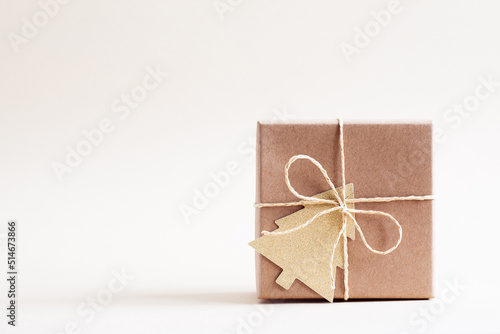 Christmas and zero waste, eco friendly packaging gifts in kraft paper. Christmas New Year Celebration Decorations Concept