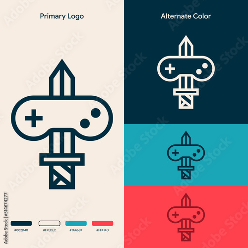 simple minimalist sword joystick gamepad gaming logo design