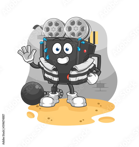 film camera criminal in jail. cartoon character