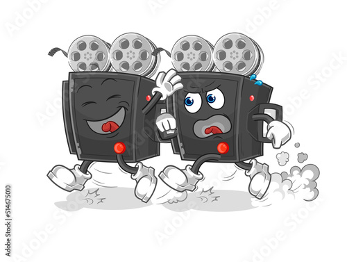 film camera play chase cartoon. cartoon mascot vector