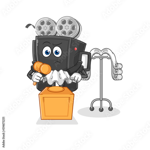 film camera judge holds gavel. character vector