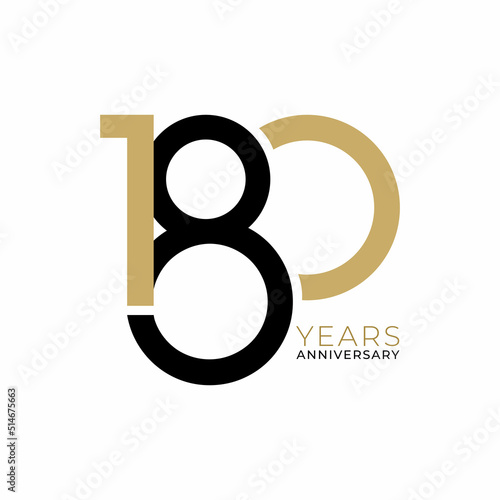 180 Year Anniversary Logo, Golden Color, Vector Template Design element for birthday, invitation, wedding, jubilee and greeting card illustration.