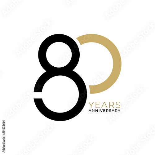 80 Year Anniversary Logo, Golden Color, Vector Template Design element for birthday, invitation, wedding, jubilee and greeting card illustration.