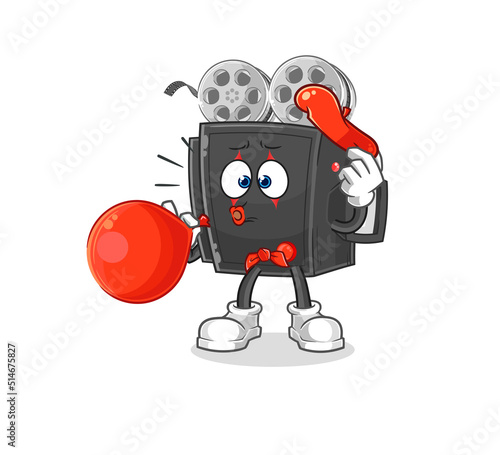 film camera pantomime blowing balloon. cartoon mascot vector