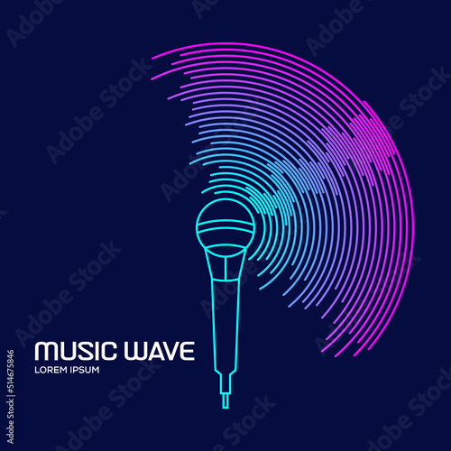 Poster of the sound microphone. Vector illustration Vector illustration of recording music on dark background.