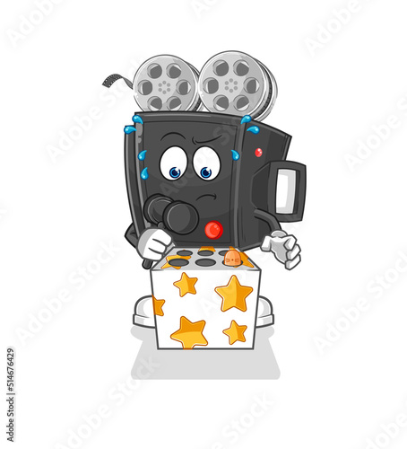 film camera play whack a mole mascot. cartoon vector