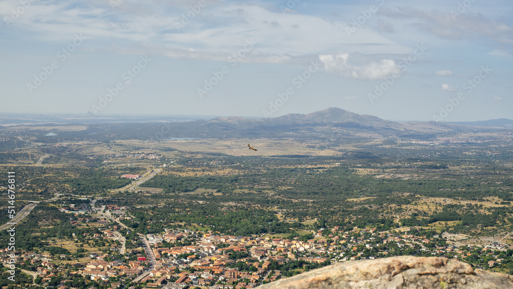 Panoramic view of a village in the countryside from the mountains