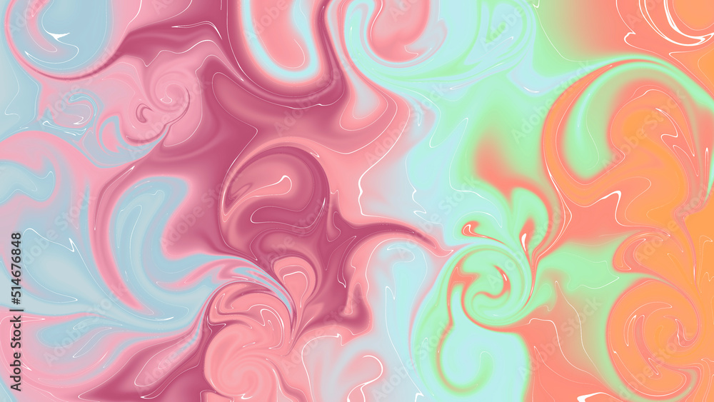 colorful liquids flow pattern, abstract background orange pink blue