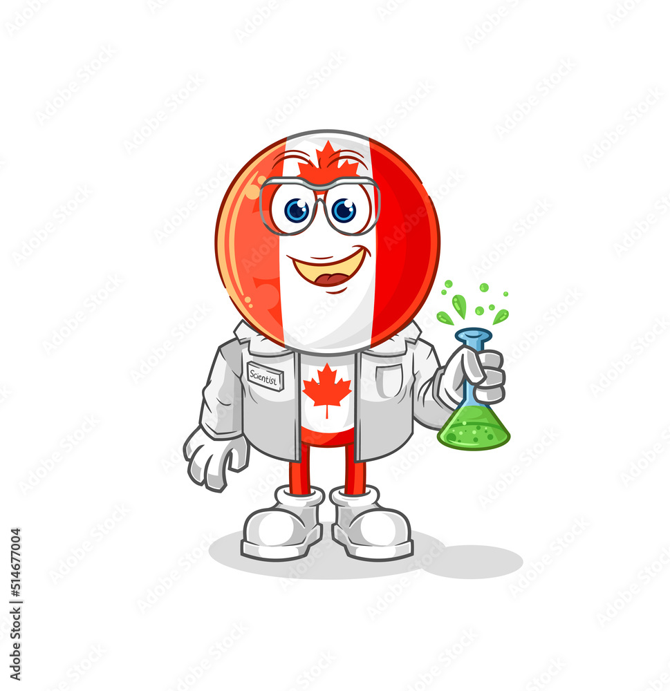 canada flag head scientist character. cartoon mascot vector canada flag head scientist character. cartoon mascot vector