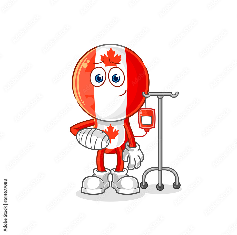canada flag head sick in IV illustration. character vector