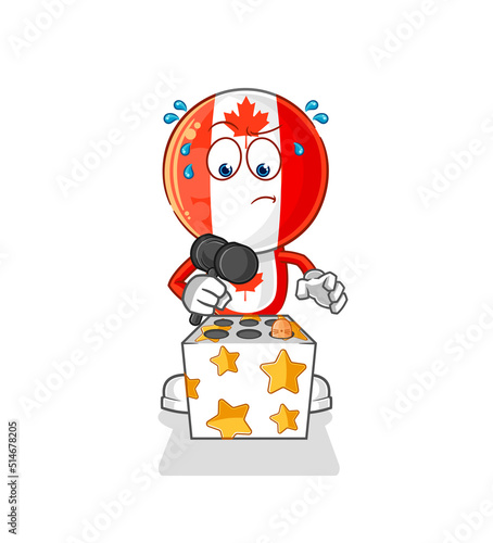 canada flag head play whack a mole mascot. cartoon vector