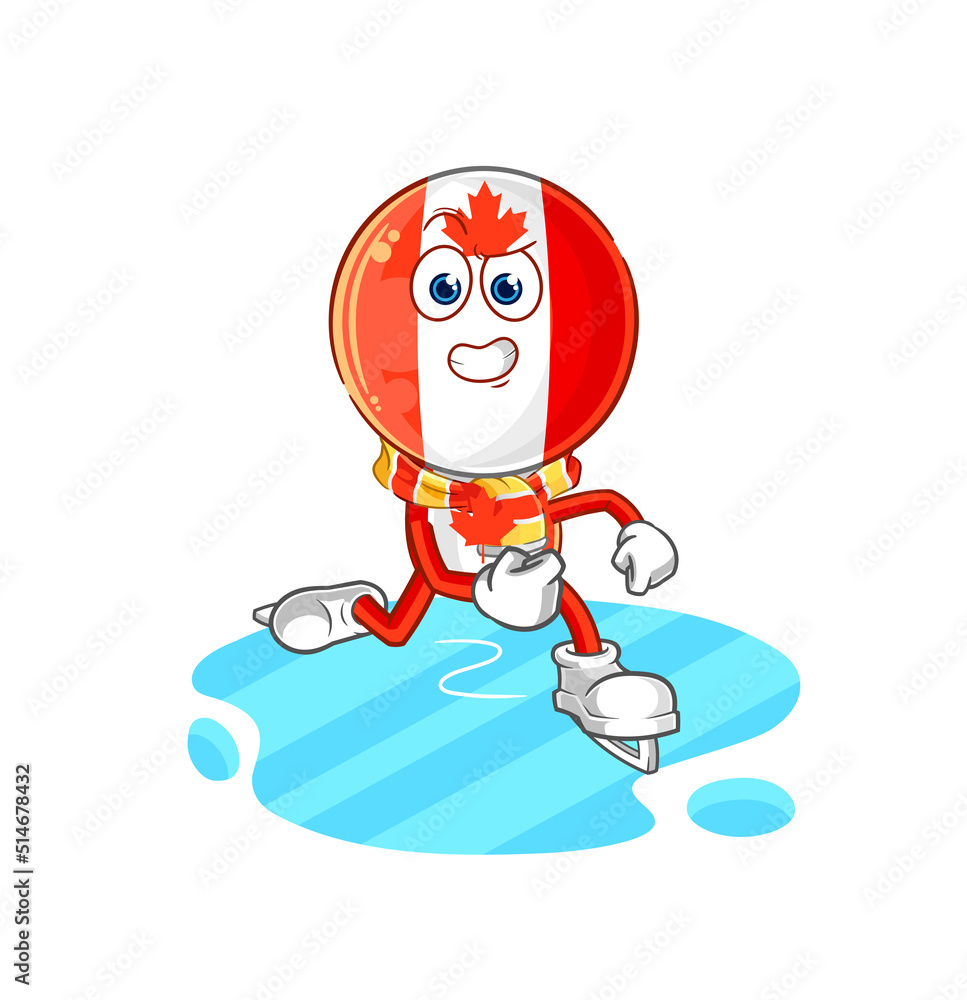 canada flag head ice skiing cartoon. character mascot vector