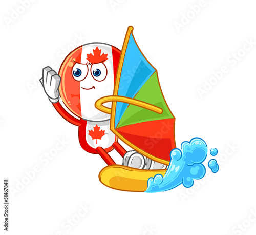 canada flag head windsurfing character. mascot vector