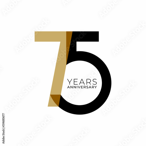 75 Year Anniversary Logo, Golden Color, Vector Template Design element for birthday, invitation, wedding, jubilee and greeting card illustration.