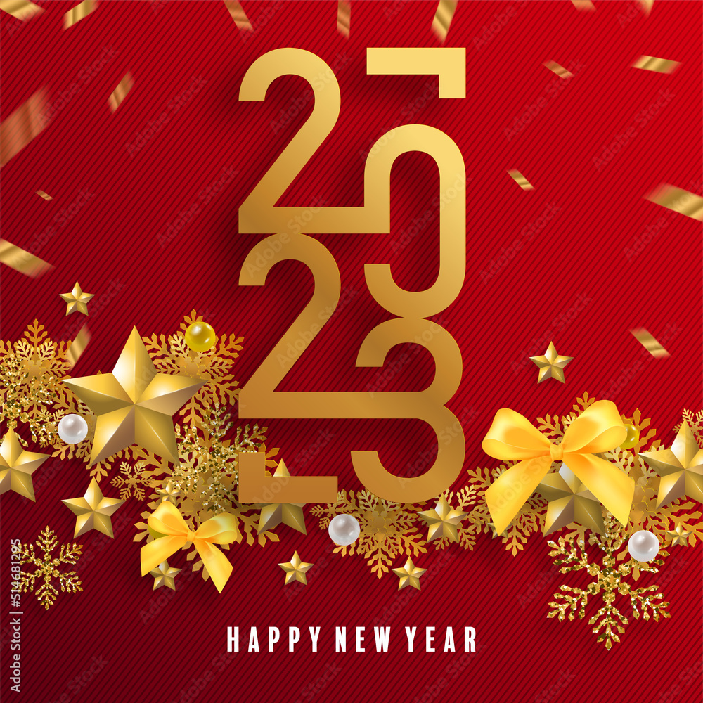 2023 Happy new year design for greeting cards or for branding, banner, cover, card Happy new year 2023 with paper cut art and craft style on paper color background.
