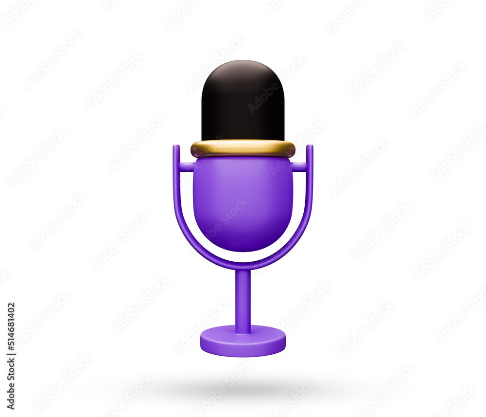 Microphone on stand 3d icon. Studio equipment for broadcasts and interviews. Instrumentation for presentations. Classic style Microphone. 3d rendered illustration. Microphone on stand 3d icon. Studio equipment for broadcasts and interviews. Instrumentation for presentations. Classic style Microphone. 3d rendered illustration.