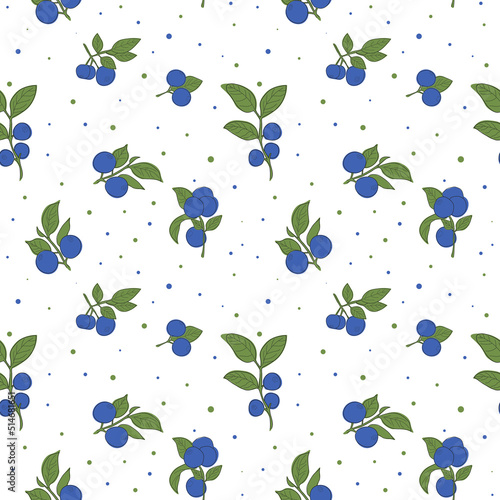 Seamless pattern with fresh blueberries, blueberry bushes. Pattern for textiles, wrapping paper