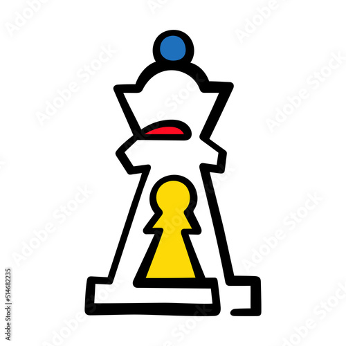 Chess queen and pawn. Abstract chess illustration. 