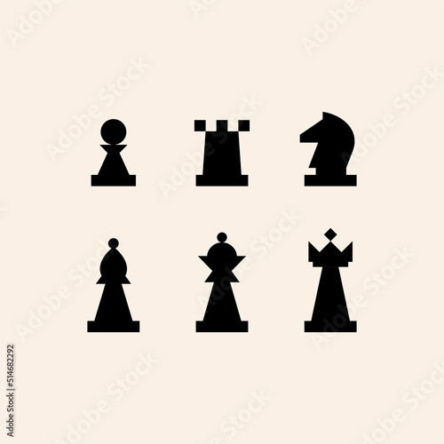 Chess pieces set. Pawn, rook, knight, bishop, queen and king.