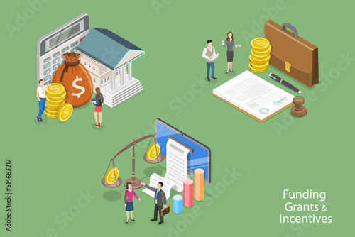 3D Isometric Flat Vector Conceptual Illustration of Funding, Grants And Incentives, Government Finance photo