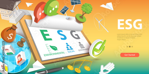 3D Vector Conceptual Illustration of ESG, Environmental, Social and Corporate Governance, Environment and Climate Change Policies
