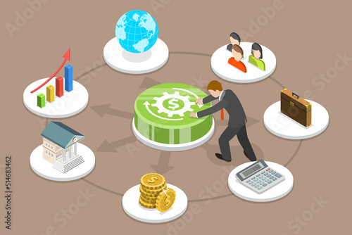 3D Isometric Flat Vector Conceptual Illustration of Fintech, Financial Technologies, Digital Solutions for Banking Business