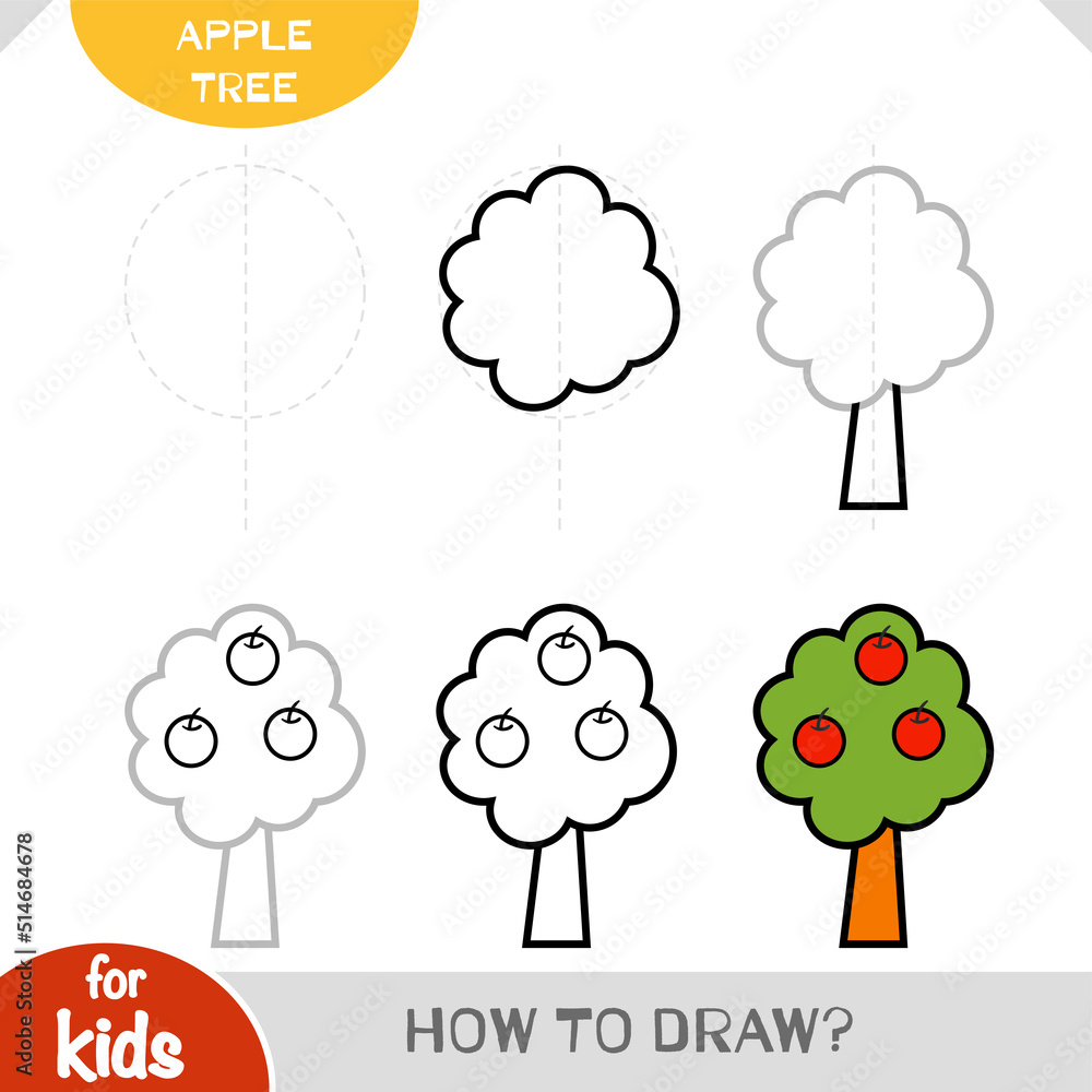 How to draw Apple tree for children. Step by step drawing tutorial