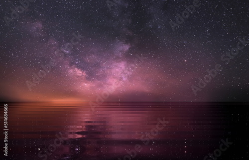  lilac blue starry night at sea water wave reflection nebula  milky way  space 