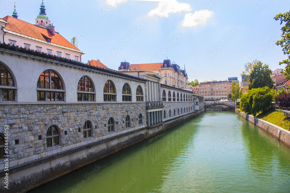 Ljubljanica River and Central Market in Ljubljana