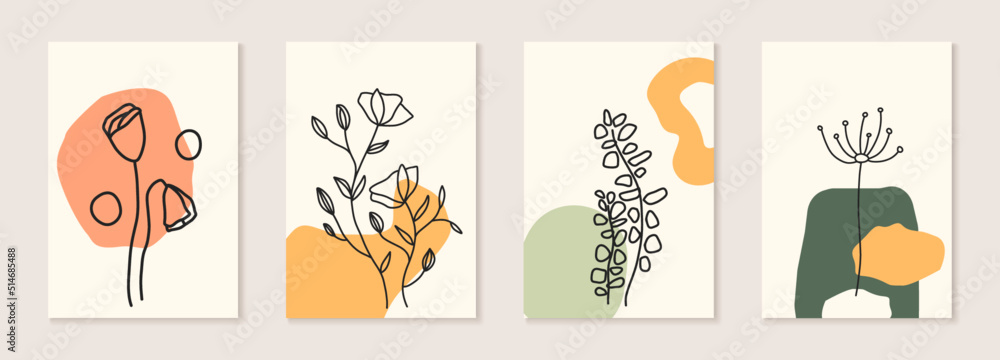 Botanical art. Abstract organic vector shapes, leaves, plants. Set of natural templates, covers, posters, greeting cards, frames, backgrounds in doodle style