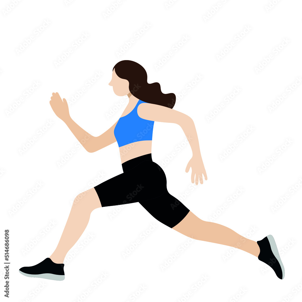 Portrait of a girl in profile who goes in for sports, doing lunges with her feet, isolate on white, flat vector