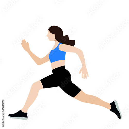 Portrait of a girl in profile who goes in for sports, doing lunges with her feet, isolate on white, flat vector © Liudmyla