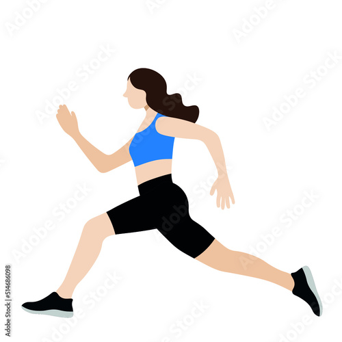 Portrait of a girl in profile who goes in for sports  doing lunges with her feet  isolate on white  flat vector