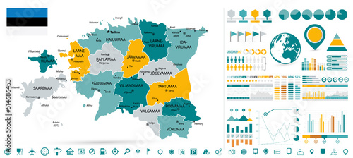 Estonia Map and Infographic design elements