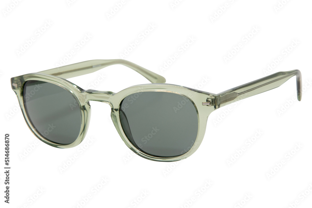 Sunglasses In Clear Grey Frame With Grey Green Lens front right view Sunglasses In Clear Grey Frame With Grey Green Lens front right view