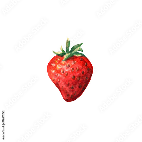 Watercolor red juicy strawberry .Hand drawn food illustration. Fruit print. Summer sweet fruits and berries.