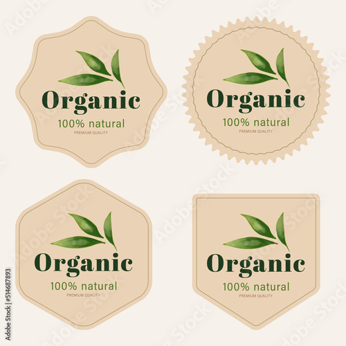 Organic label, natural label, organic banner with hand drawn stain brush watercolor. Tag and badge organic logo vegan food mark.