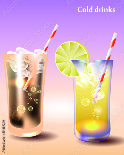set of cold summer drinks, cocktails and lemonade