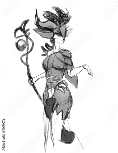 cute elven forest dryad with staff