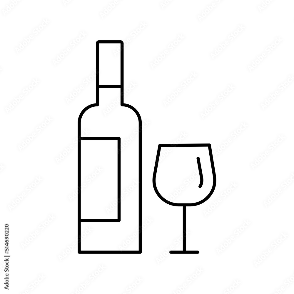 Wine glass and bottle icon vector illustration in outline style Wine glass and bottle icon vector illustration in outline style
