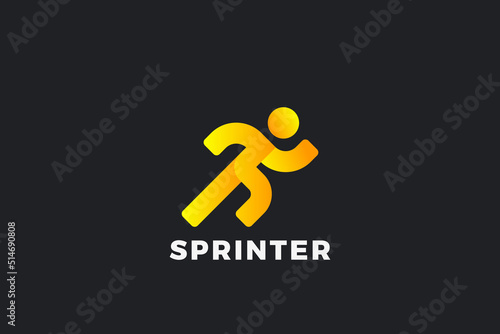 Running Man Logo Abstract Geometric Design vector template. Sport Athletics Delivery Courier Logotype concept icon.