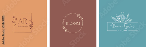 Collection of Botanical Minimalistic, Feminine Logos with Organic Plant Elements