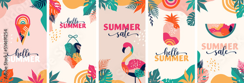 Collection of abstract background designs, summer sale, social media promotional content