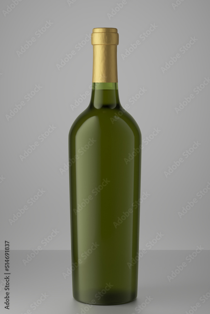 Green bottle with wine on a gray background. 3d render. Green bottle with wine on a gray background. 3d render.