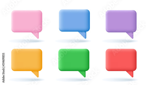 3d Chat bubble rendering. Colorful Speech or speak bubbles on white background. Chatting box, message and tallking cloud. Social network communication concept. Vector illustration.