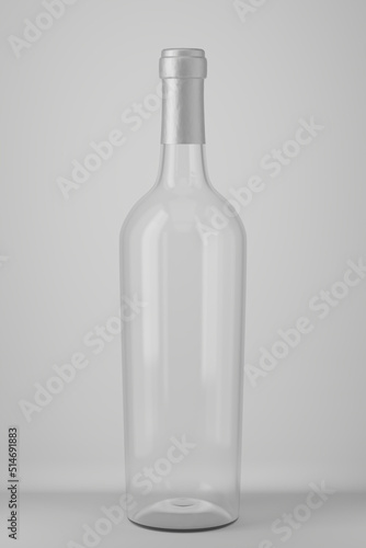 Transparent bottle of wine on a gray background. 3d render.